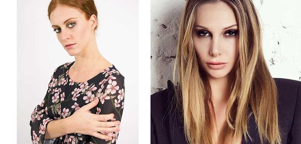 A sinitra il trucco da giorno, a destra la trasformazione in quello da sera